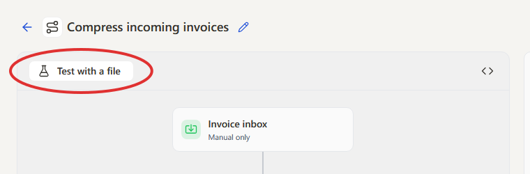 Test with a file button above the pipeline steps
